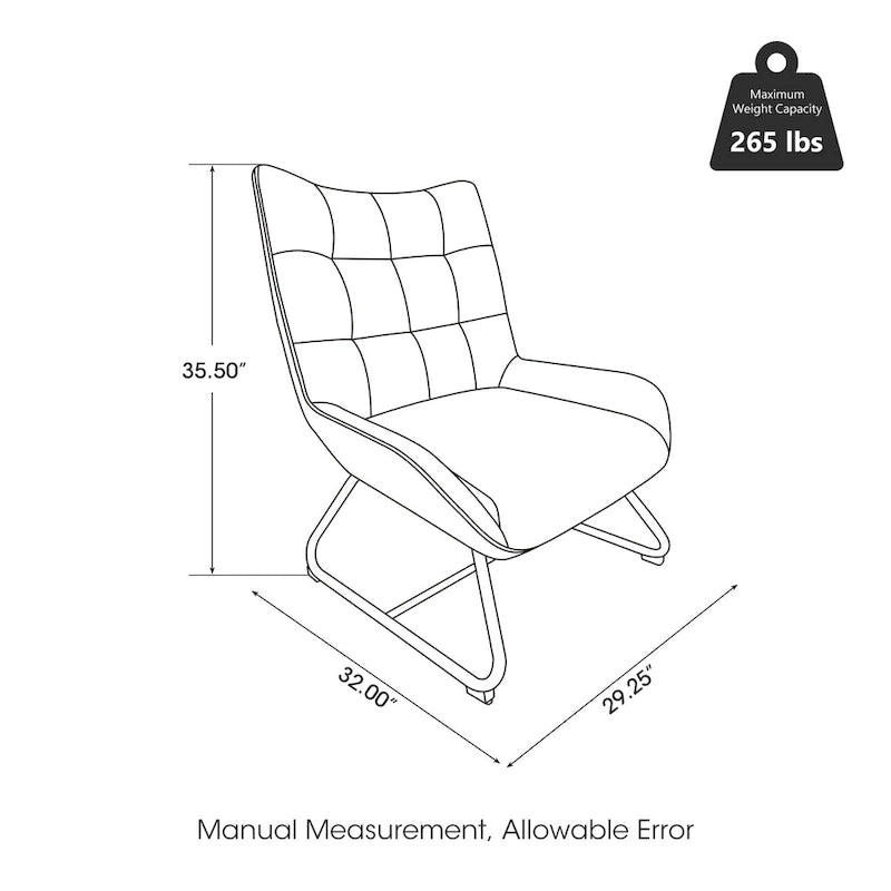 Fauteuil d'appoint dossier haut en cuir polyuréthane noir capitonné avec pieds en métal