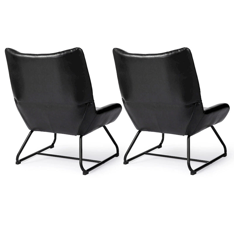 Fauteuil d'appoint dossier haut en cuir polyuréthane noir capitonné avec pieds en métal