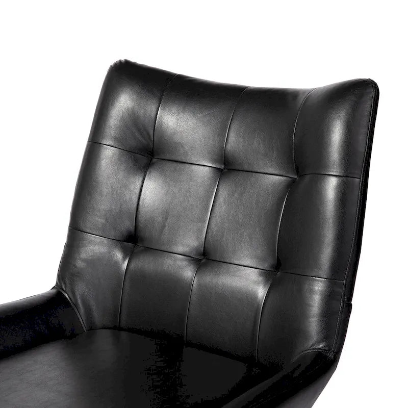 Fauteuil d'appoint dossier haut en cuir polyuréthane noir capitonné avec pieds en métal
