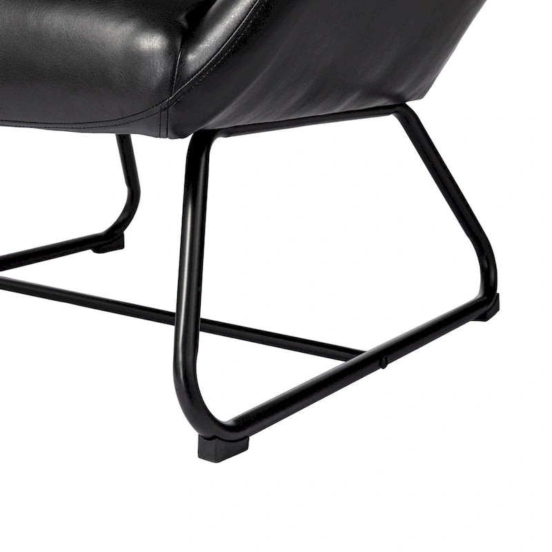 Fauteuil d'appoint dossier haut en cuir polyuréthane noir capitonné avec pieds en métal
