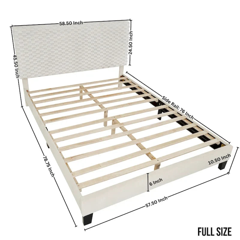 Lit plateforme capitonné 3D Off White avec tête de lit réglable, tissu Dove