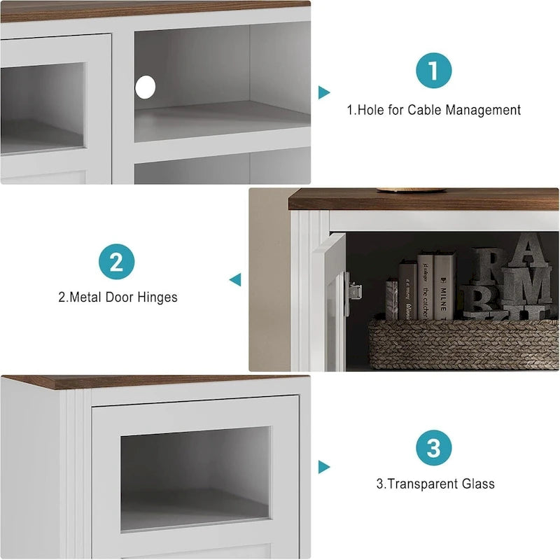 Meuble TV de ferme avec lumières LED, portes en verre, plusieurs options de couleurs