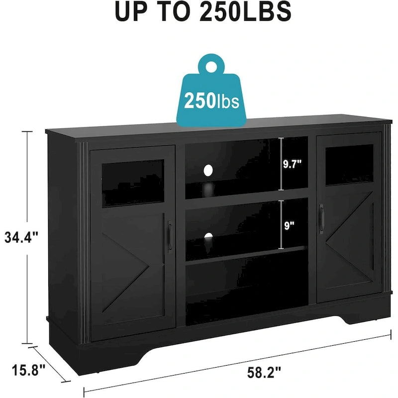 Meuble TV de ferme avec lumières LED, portes en verre, plusieurs options de couleurs