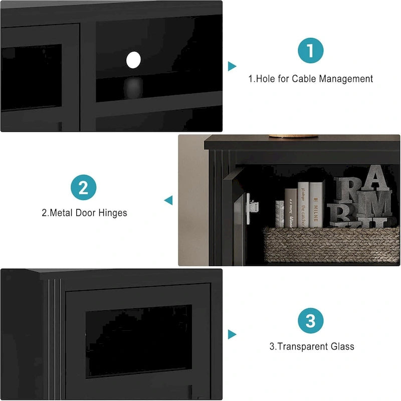 Meuble TV de ferme avec lumières LED, portes en verre, plusieurs options de couleurs