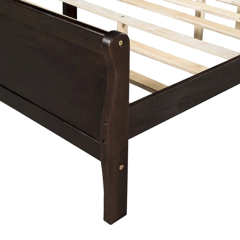 Lit plateforme Queen avec tête de lit et pied de lit en bois massif de chêne