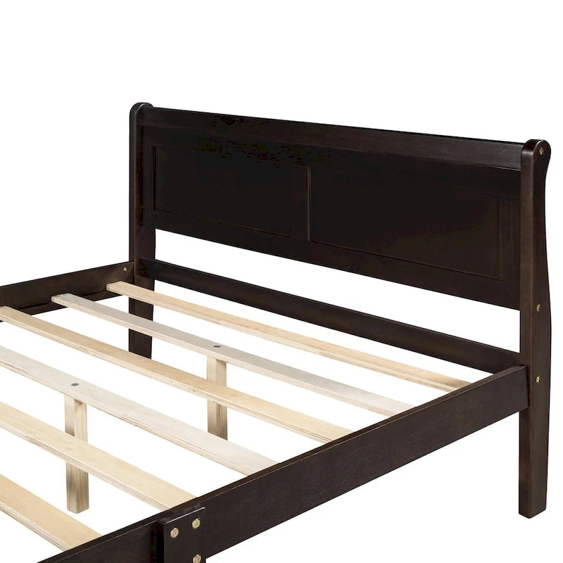 Lit plateforme Queen avec tête de lit et pied de lit en bois massif de chêne