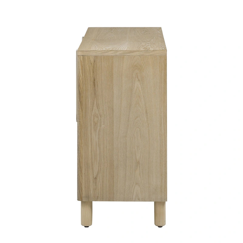 Buffet bahut 4 portes en bois de frêne avec poignées en arc, finition naturelle
