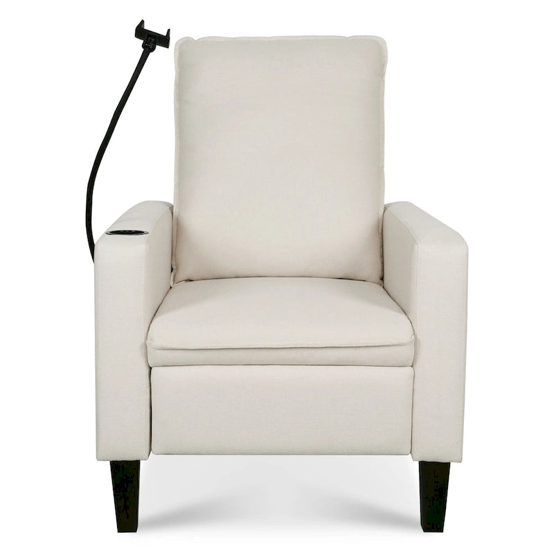 Fauteuil inclinable beige avec porte-téléphone et porte-gobelet