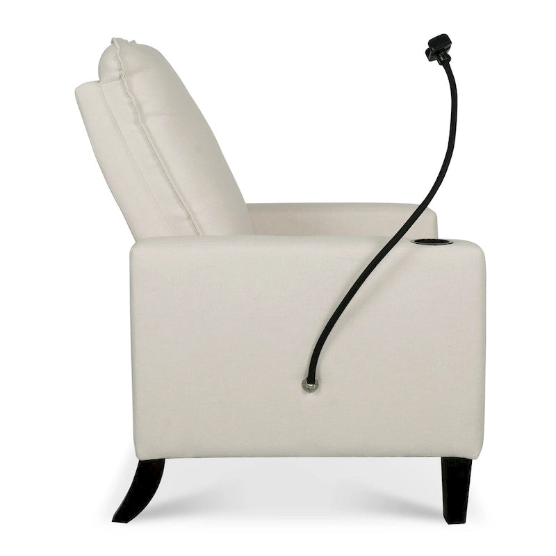 Fauteuil inclinable beige avec porte-téléphone et porte-gobelet