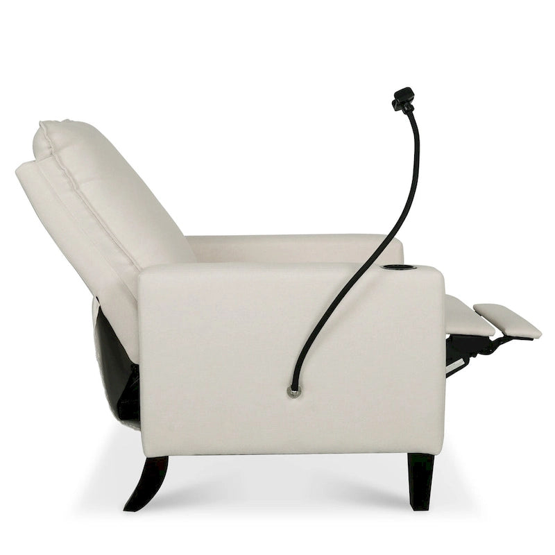 Fauteuil inclinable beige avec porte-téléphone et porte-gobelet