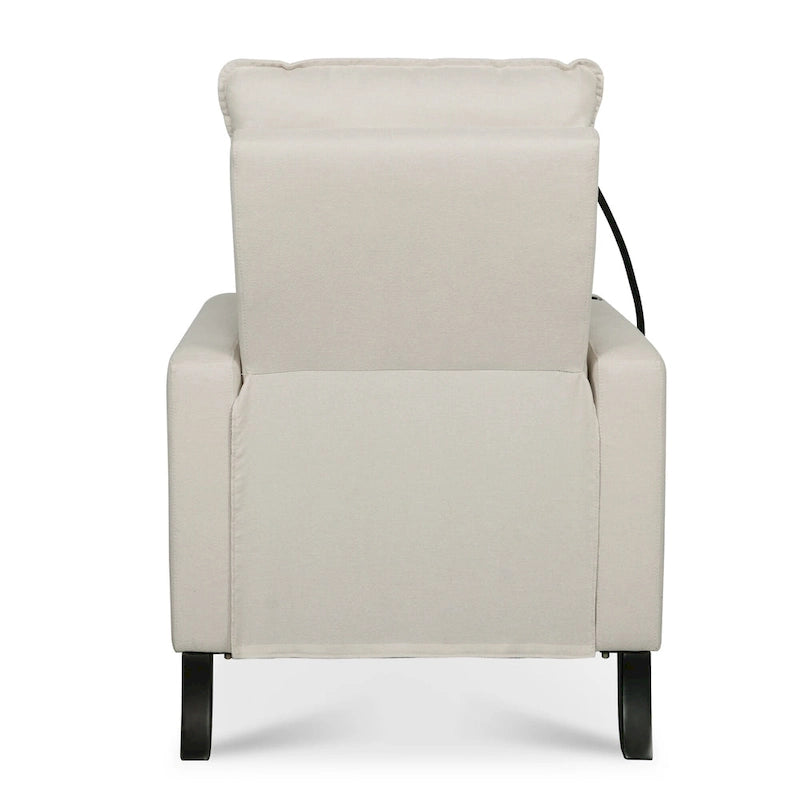Fauteuil inclinable beige avec porte-téléphone et porte-gobelet