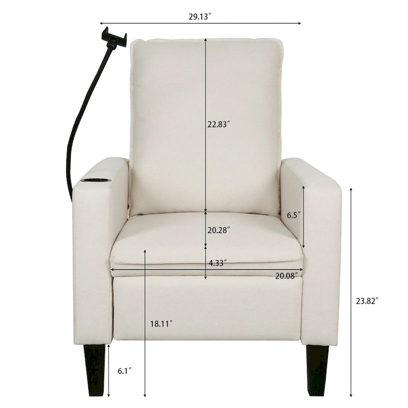 Fauteuil inclinable beige avec porte-téléphone et porte-gobelet