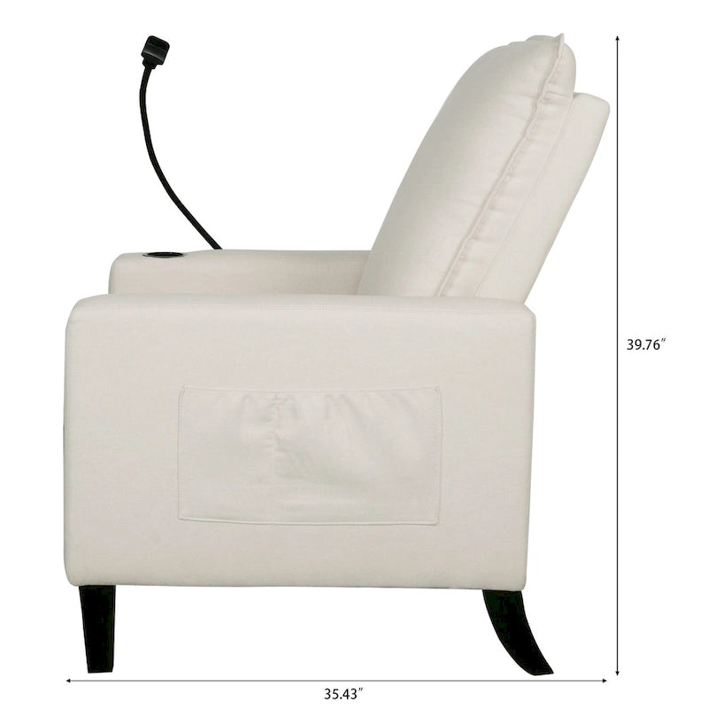 Fauteuil inclinable beige avec porte-téléphone et porte-gobelet