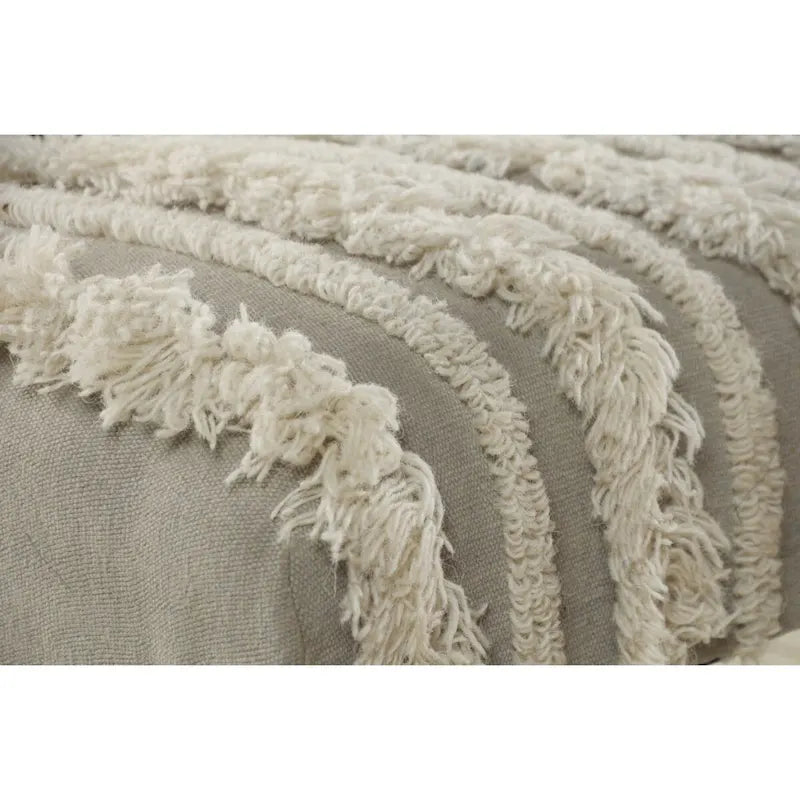 Banc de chambre en coton crème rembourré avec clous décoratifs rayés et pieds noirs