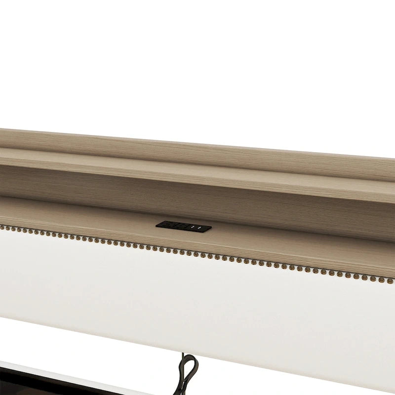 Lit de repos capitonné avec tiroirs de rangement, lumières LED, station de chargement, beige blanc