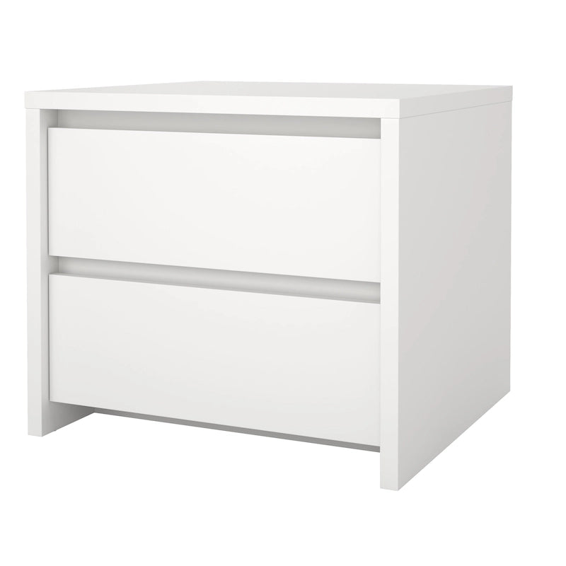 Table de chevet blanche très brillante à 2 tiroirs avec cadre en bois de noyer d'Amérique