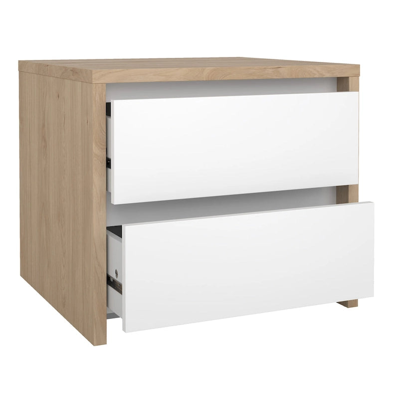 Table de chevet blanche très brillante à 2 tiroirs avec cadre en bois de noyer d'Amérique