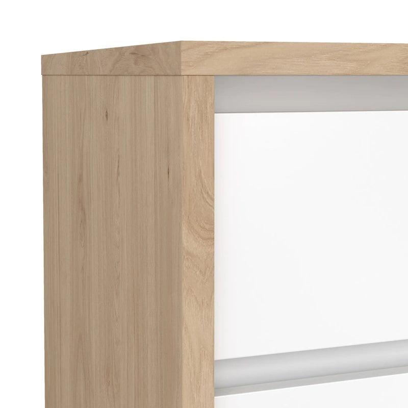 Table de chevet blanche très brillante à 2 tiroirs avec cadre en bois de noyer d'Amérique
