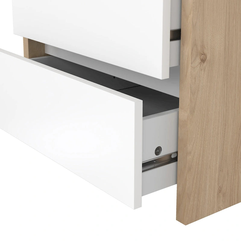 Table de chevet blanche très brillante à 2 tiroirs avec cadre en bois de noyer d'Amérique