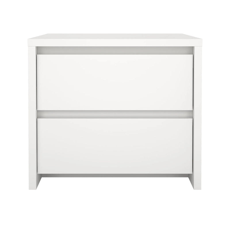 Table de chevet blanche très brillante à 2 tiroirs avec cadre en bois de noyer d'Amérique