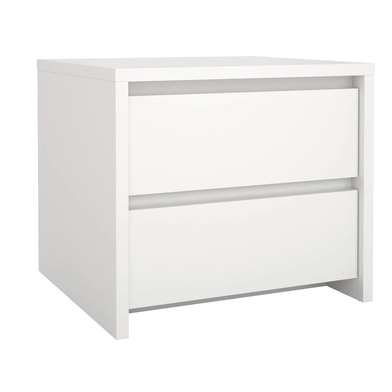 Table de chevet blanche très brillante à 2 tiroirs avec cadre en bois de noyer d'Amérique