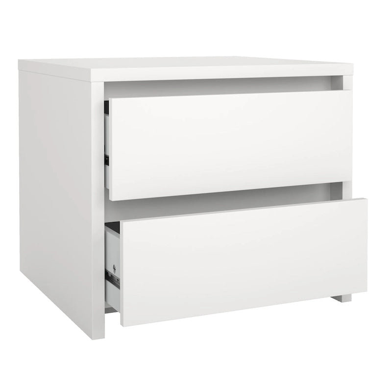 Table de chevet blanche très brillante à 2 tiroirs avec cadre en bois de noyer d'Amérique