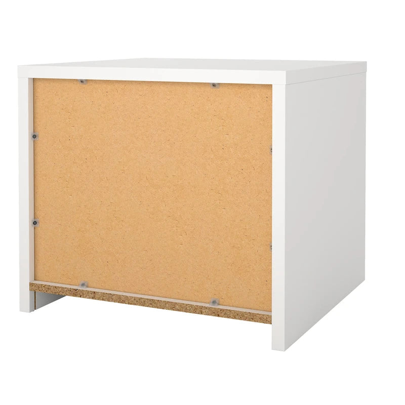 Table de chevet blanche très brillante à 2 tiroirs avec cadre en bois de noyer d'Amérique