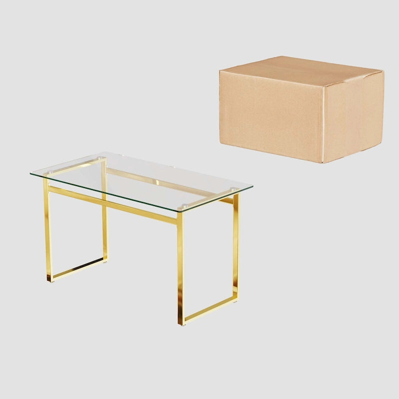 Table à manger rectangulaire en verre trempé pieds en métal doré moderne