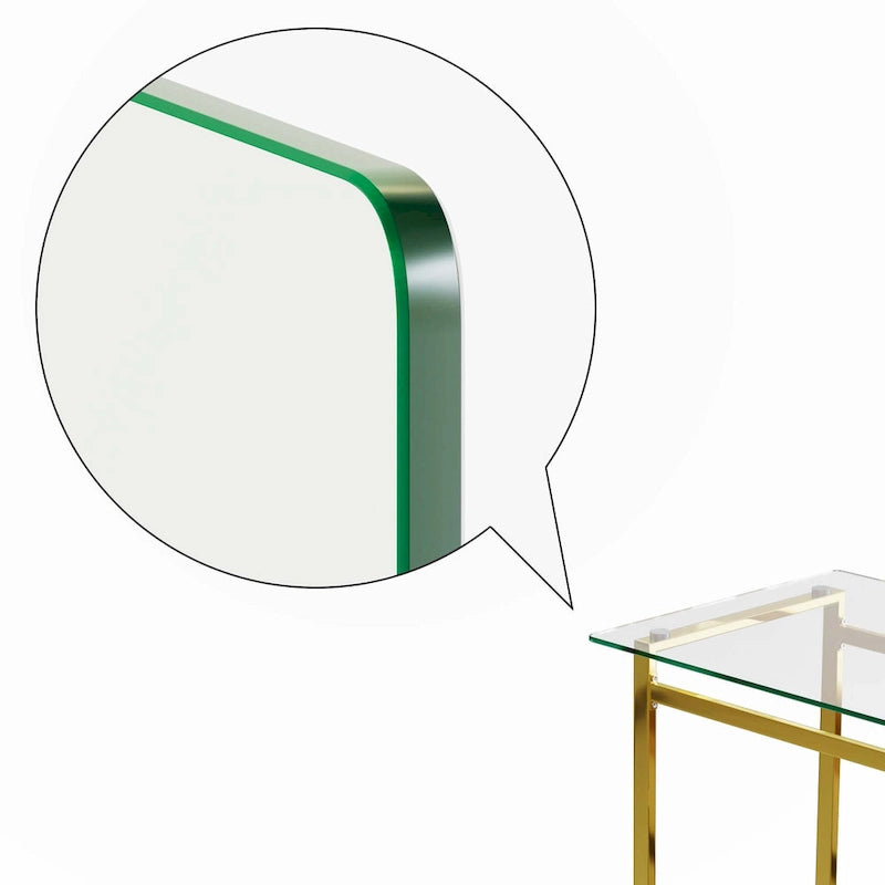 Table à manger rectangulaire en verre trempé pieds en métal doré moderne