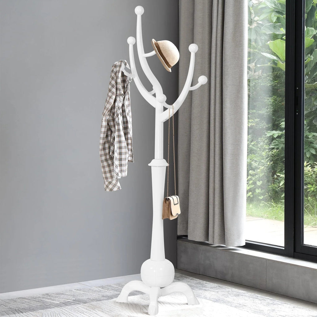 Porte-manteau sur pied en bois d'hévéa forme branche d'arbre avec 8 crochets - 24,5 L x 70,87 H