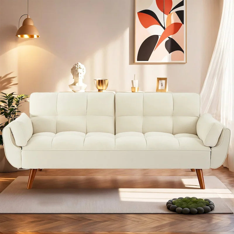 Canapé-lit futon de 75,39 pouces, canapé-lit pliant convertible inclinable pour salon avec 2 oreillers/accoudoirs