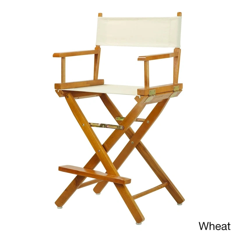 Chaise de metteur en scène pliable, hauteur comptoir, en bois massif, chêne miel multicolore