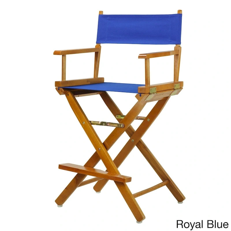 Chaise de metteur en scène pliable, hauteur comptoir, en bois massif, chêne miel multicolore