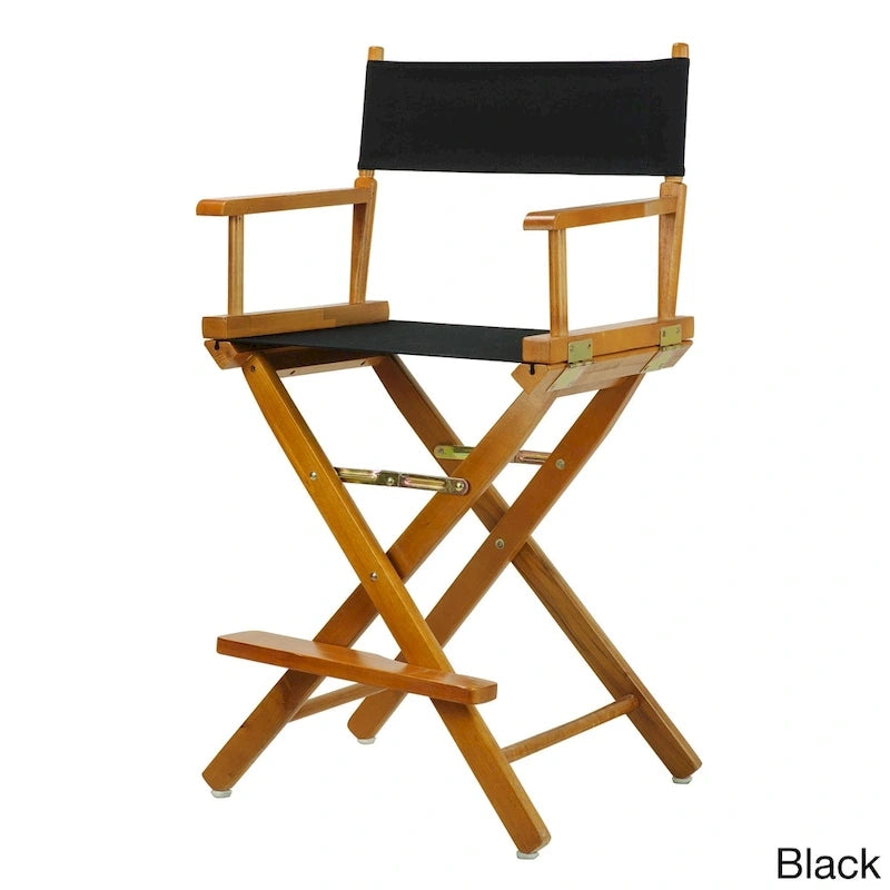 Chaise de metteur en scène pliable, hauteur comptoir, en bois massif, chêne miel multicolore
