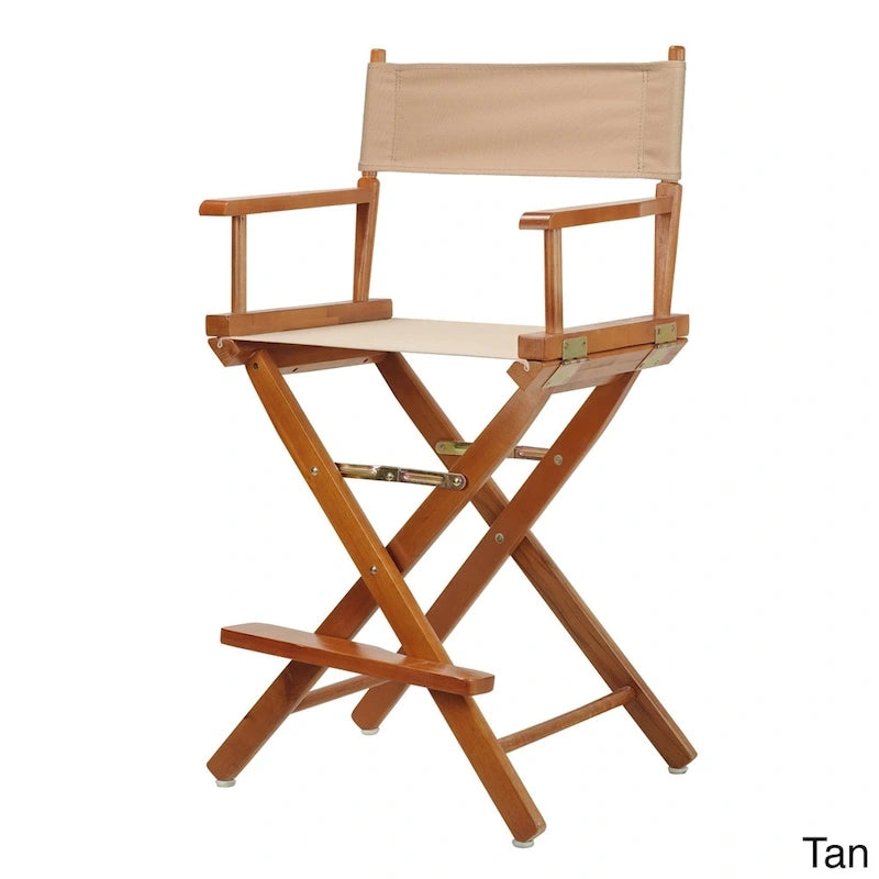 Chaise de metteur en scène pliable, hauteur comptoir, en bois massif, chêne miel multicolore