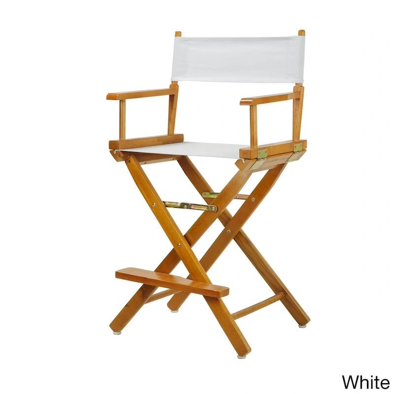 Chaise de metteur en scène pliable, hauteur comptoir, en bois massif, chêne miel multicolore