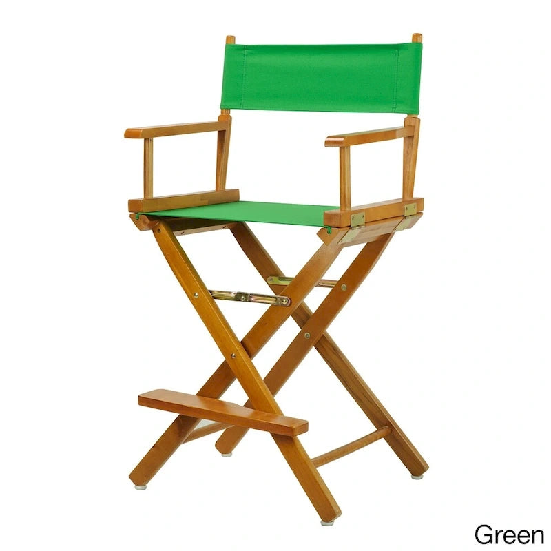 Chaise de metteur en scène pliable, hauteur comptoir, en bois massif, chêne miel multicolore