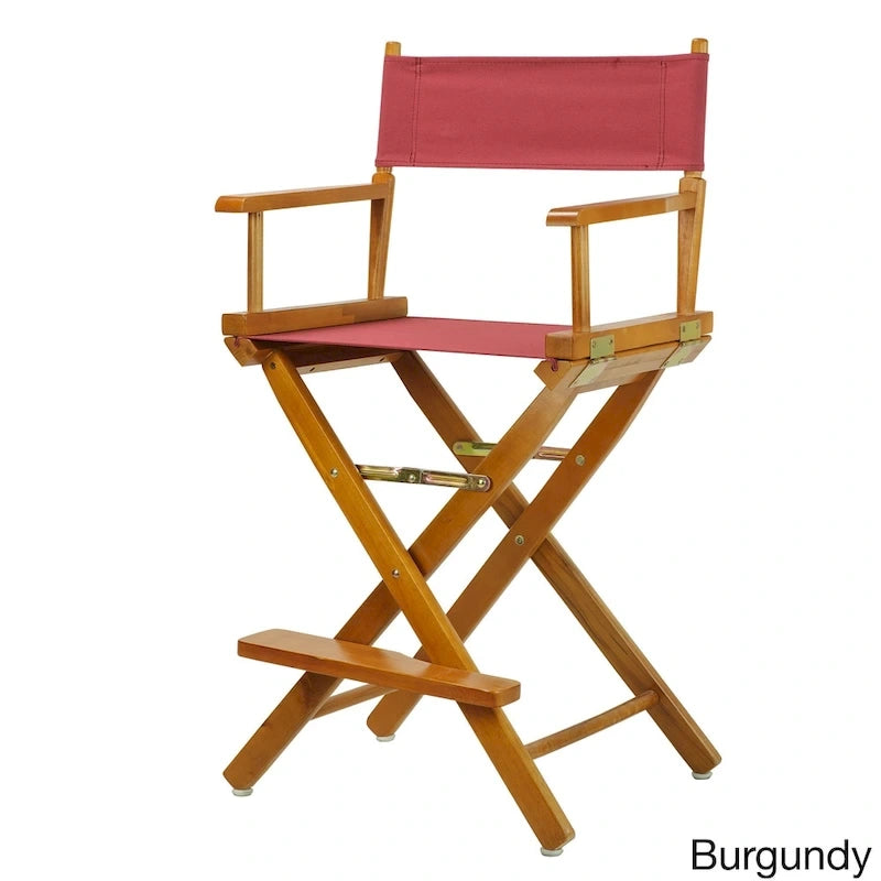Chaise de metteur en scène pliable, hauteur comptoir, en bois massif, chêne miel multicolore