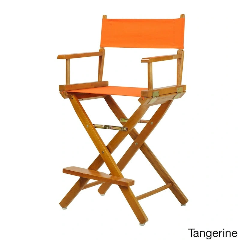 Chaise de metteur en scène pliable, hauteur comptoir, en bois massif, chêne miel multicolore