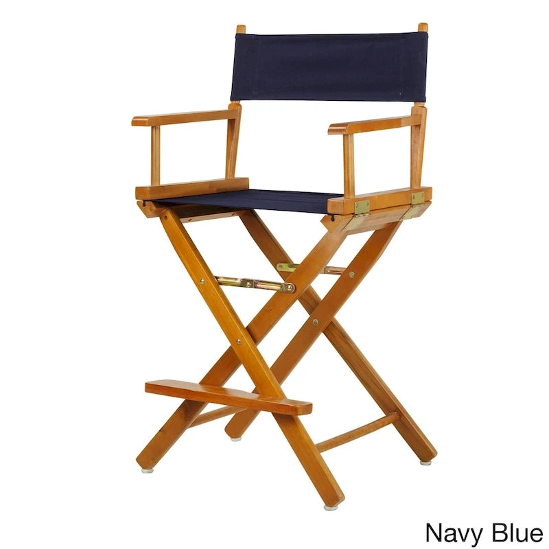 Chaise de metteur en scène pliable, hauteur comptoir, en bois massif, chêne miel multicolore