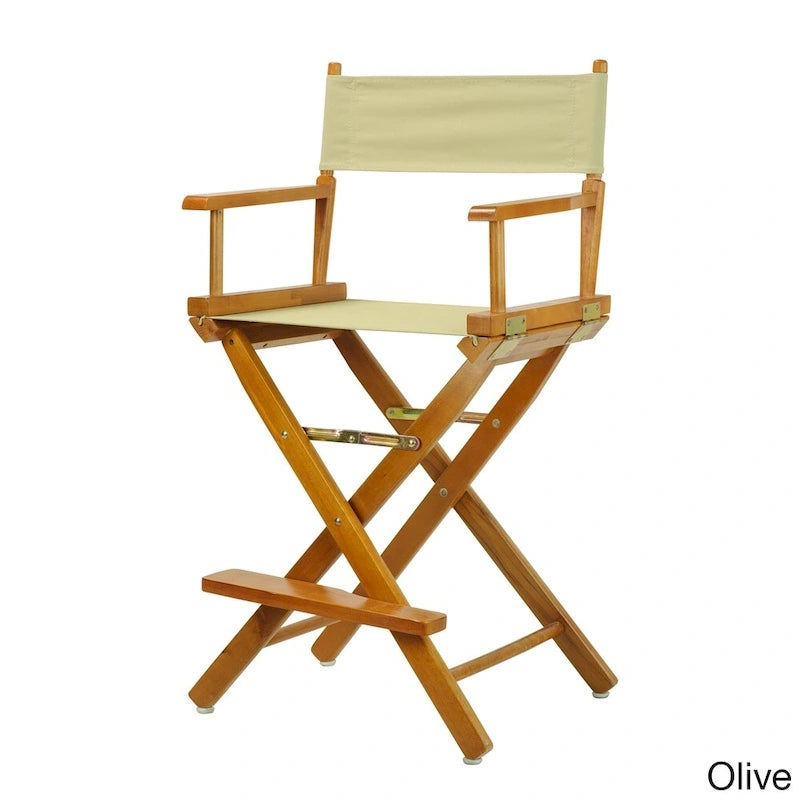 Chaise de metteur en scène pliable, hauteur comptoir, en bois massif, chêne miel multicolore