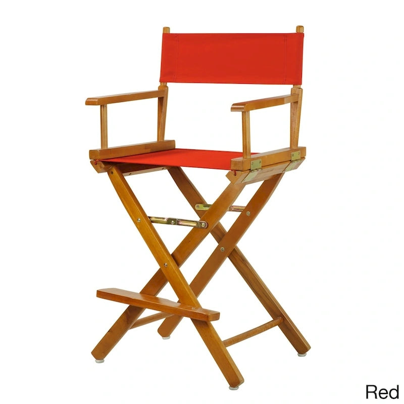 Chaise de metteur en scène pliable, hauteur comptoir, en bois massif, chêne miel multicolore