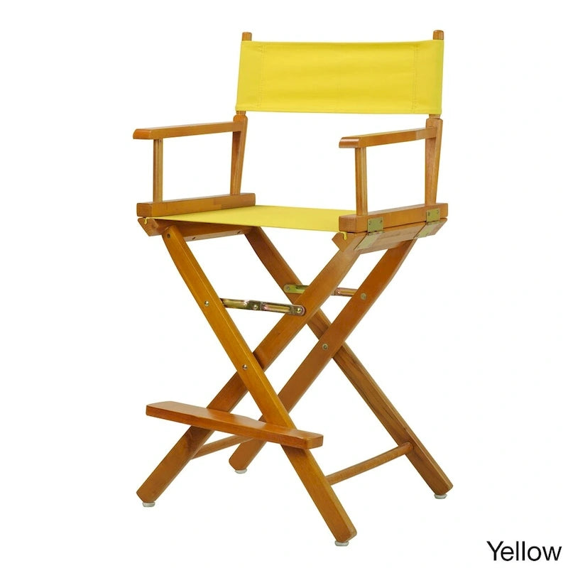 Chaise de metteur en scène pliable, hauteur comptoir, en bois massif, chêne miel multicolore