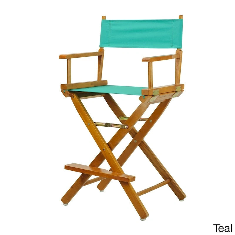 Chaise de metteur en scène pliable, hauteur comptoir, en bois massif, chêne miel multicolore