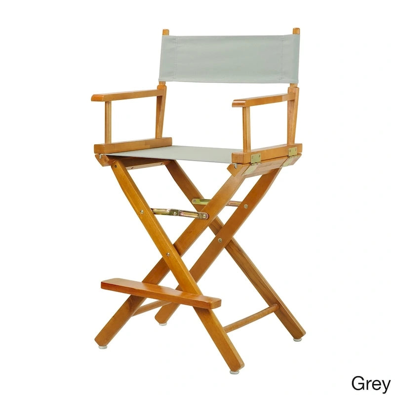 Chaise de metteur en scène pliable, hauteur comptoir, en bois massif, chêne miel multicolore