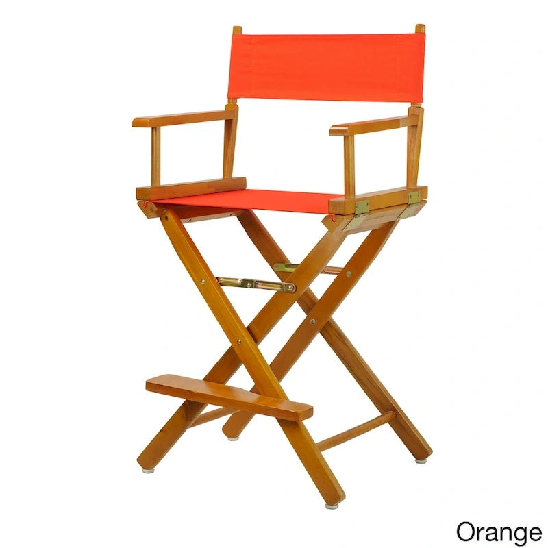 Chaise de metteur en scène pliable, hauteur comptoir, en bois massif, chêne miel multicolore