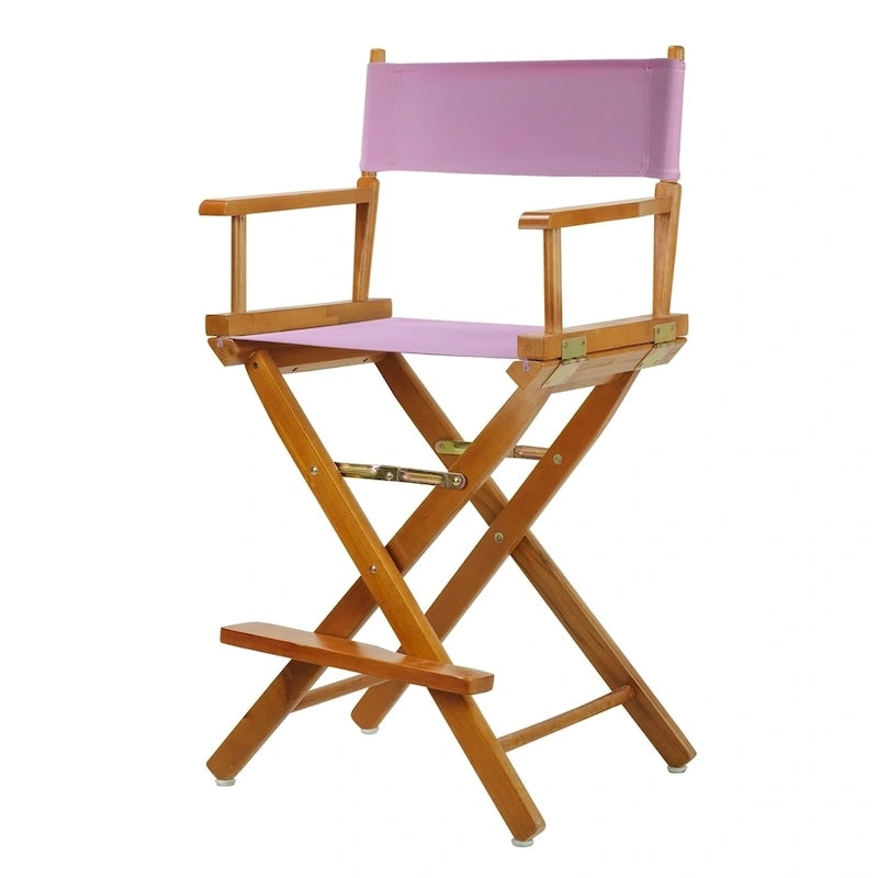 Chaise de metteur en scène pliable, hauteur comptoir, en bois massif, chêne miel multicolore