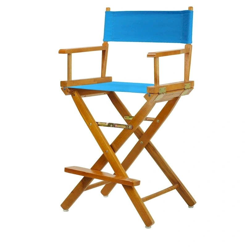 Chaise de metteur en scène pliable, hauteur comptoir, en bois massif, chêne miel multicolore