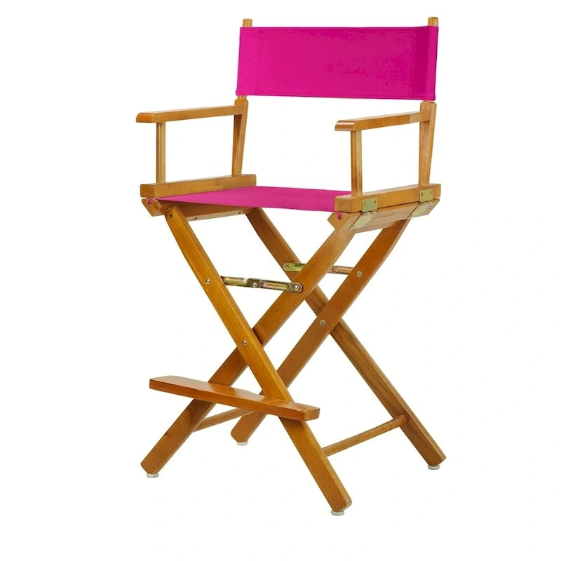 Chaise de metteur en scène pliable, hauteur comptoir, en bois massif, chêne miel multicolore