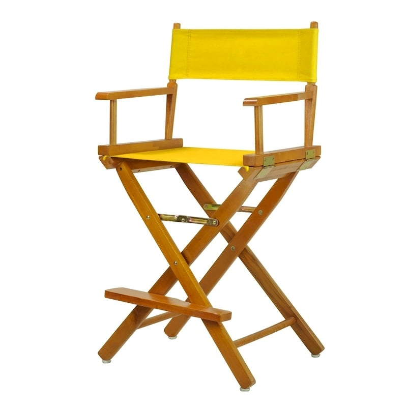 Chaise de metteur en scène pliable, hauteur comptoir, en bois massif, chêne miel multicolore